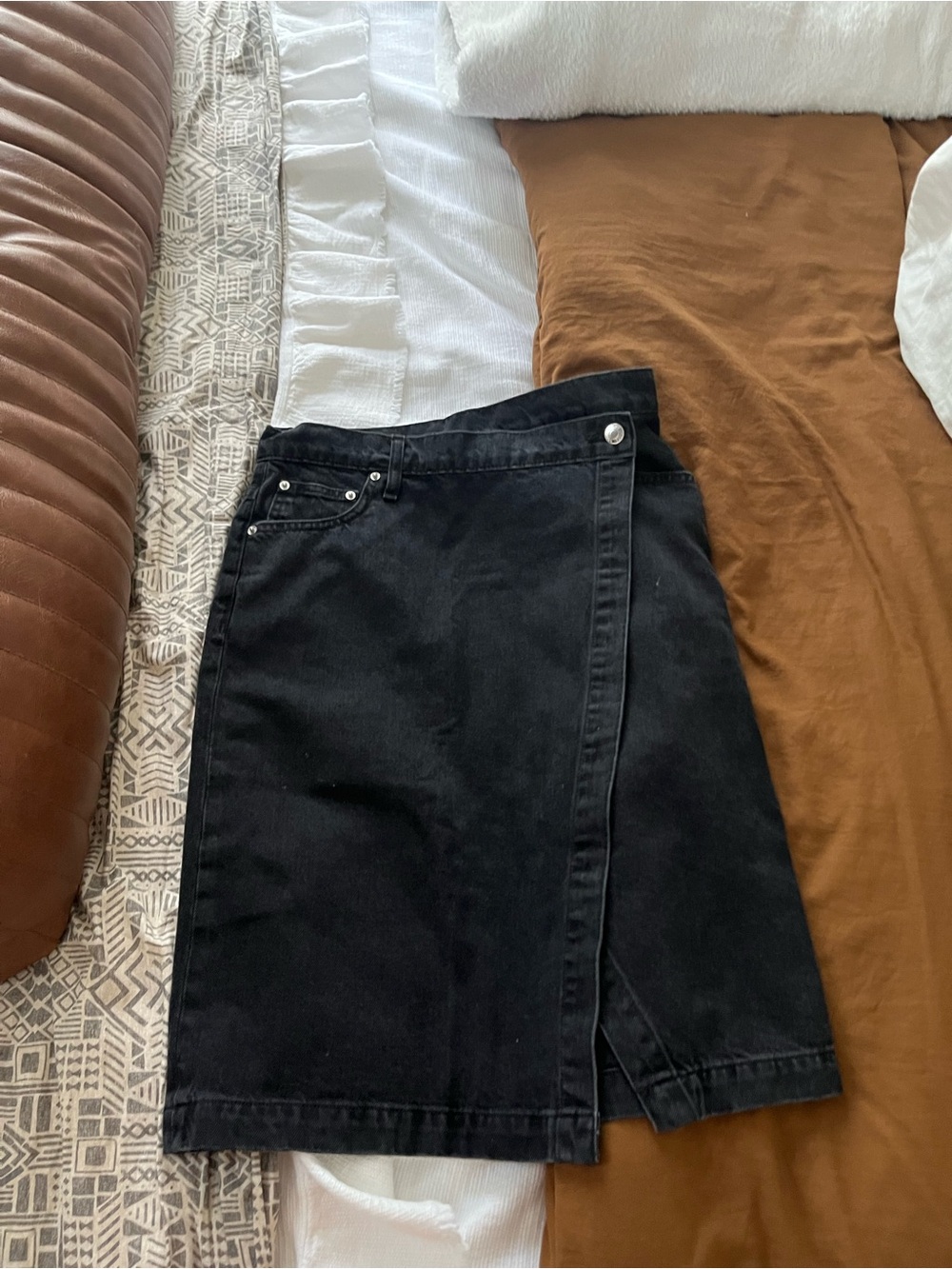 10 Crosby Derek Lam Black Wrap-Front Denim Midi Skirt